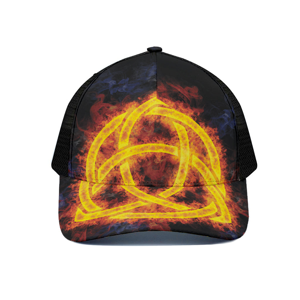 Fire Celtic Knot Print Black Mesh Trucker Cap