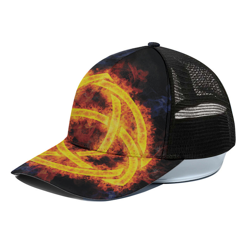 Fire Celtic Knot Print Black Mesh Trucker Cap