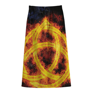 Fire Celtic Knot Print Cotton Front Slit Maxi Skirt