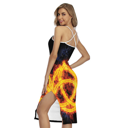 Fire Celtic Knot Print Cross Back Cami Dress