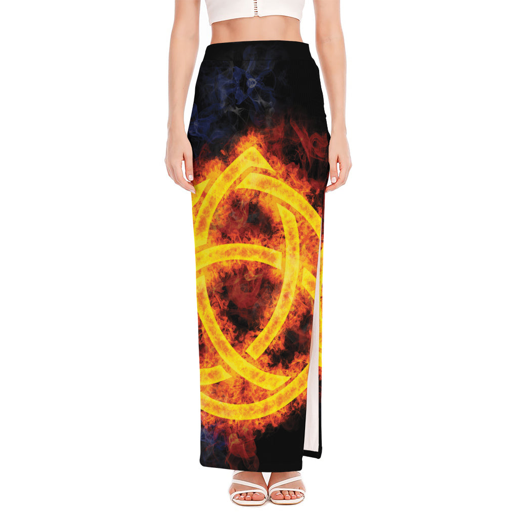 Fire Celtic Knot Print High Slit Maxi Skirt