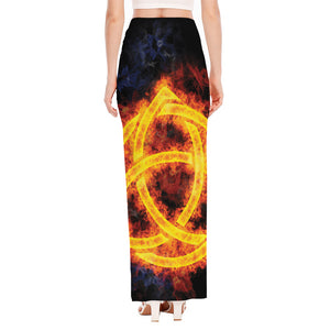 Fire Celtic Knot Print High Slit Maxi Skirt