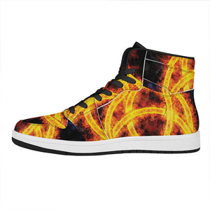 Fire Celtic Knot Print High Top Leather Sneakers