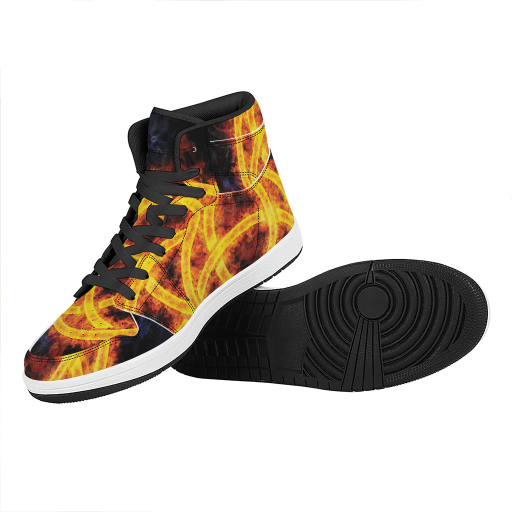 Fire Celtic Knot Print High Top Leather Sneakers