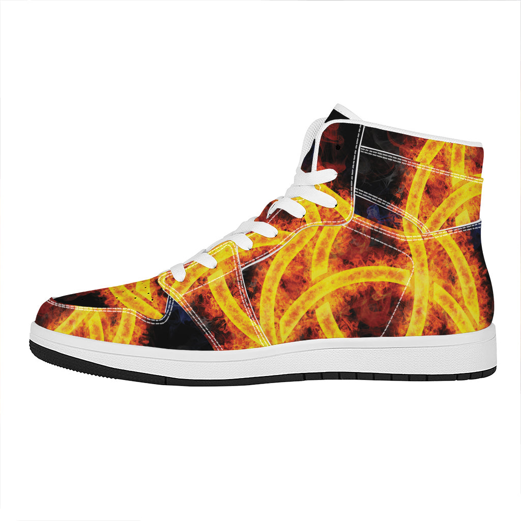 Fire Celtic Knot Print High Top Leather Sneakers