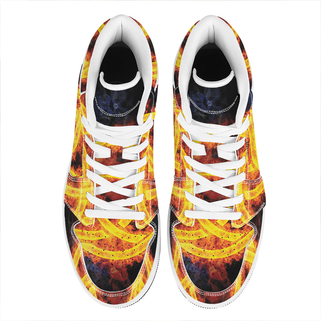 Fire Celtic Knot Print High Top Leather Sneakers