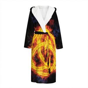 Fire Celtic Knot Print Hooded Bathrobe