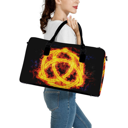Fire Celtic Knot Print Leather Duffle Bag