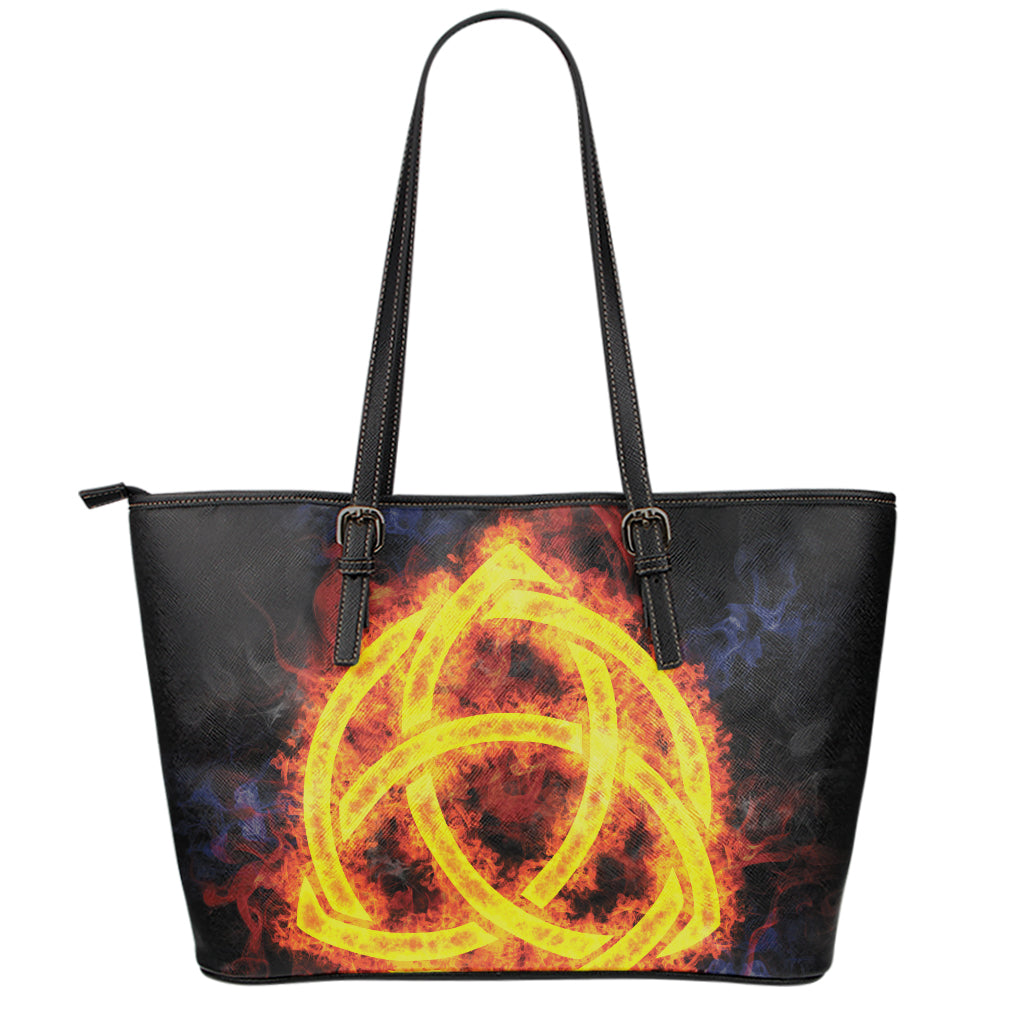 Fire Celtic Knot Print Leather Tote Bag