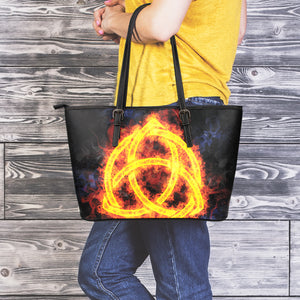 Fire Celtic Knot Print Leather Tote Bag