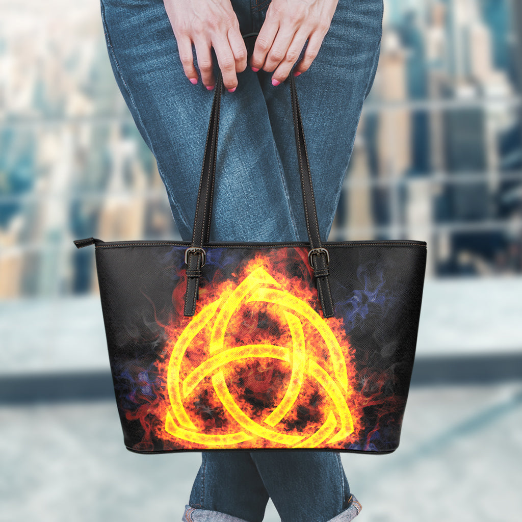 Fire Celtic Knot Print Leather Tote Bag