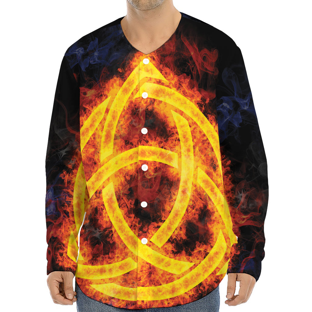 Fire Celtic Knot Print Long Sleeve Baseball Jersey