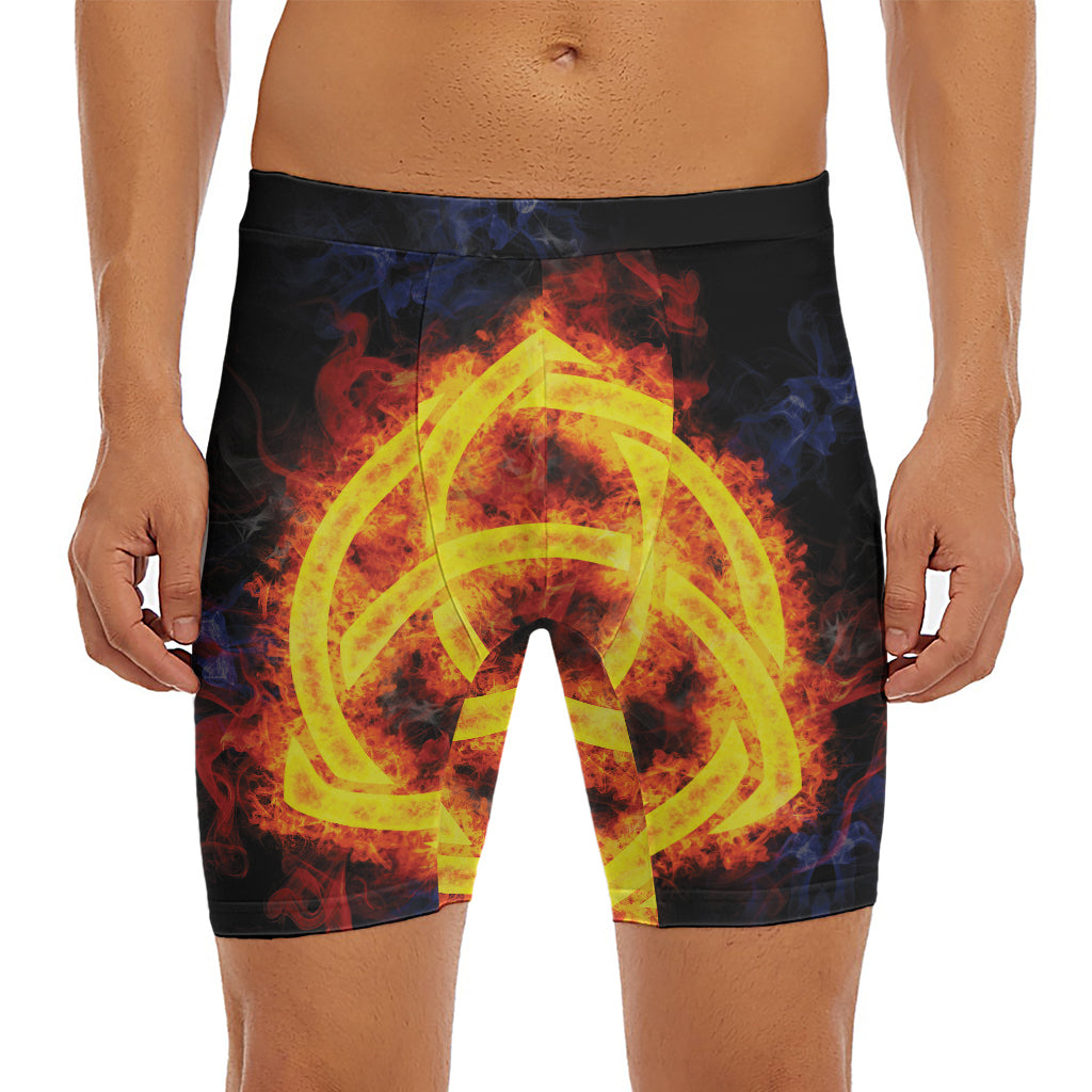 Fire Celtic Knot Print Men's Long Boxer Briefs