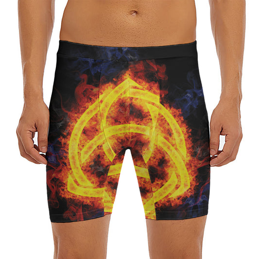 Fire Celtic Knot Print Men's Long Boxer Briefs