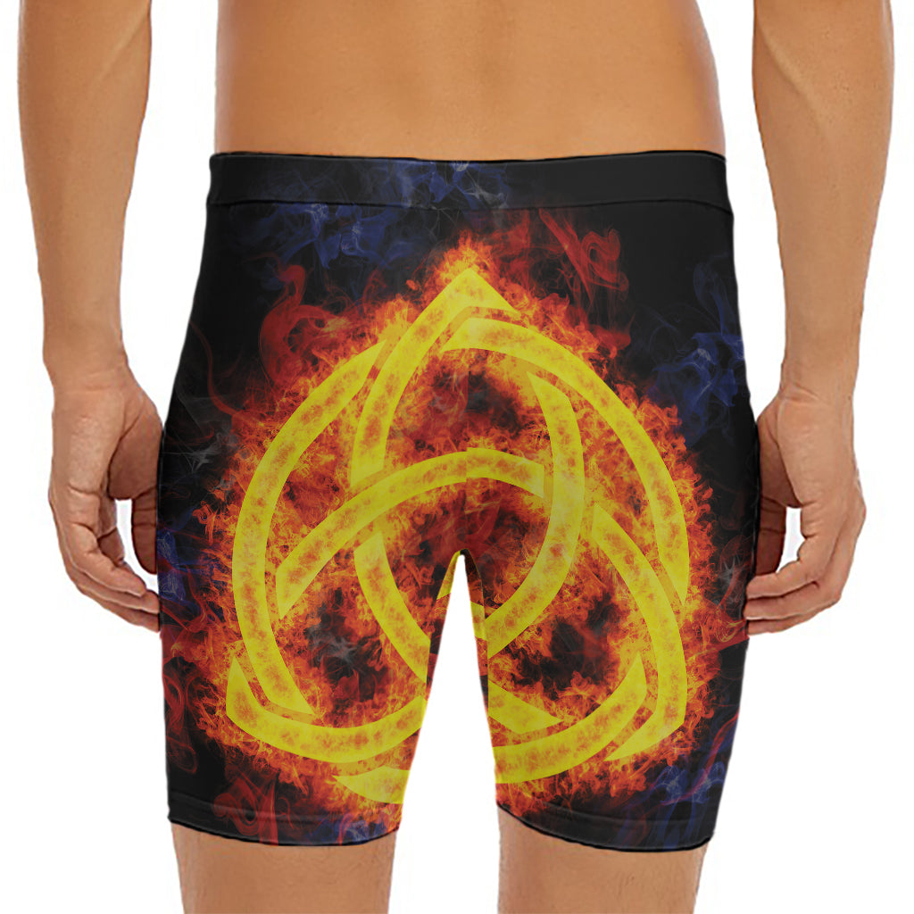 Fire Celtic Knot Print Men's Long Boxer Briefs