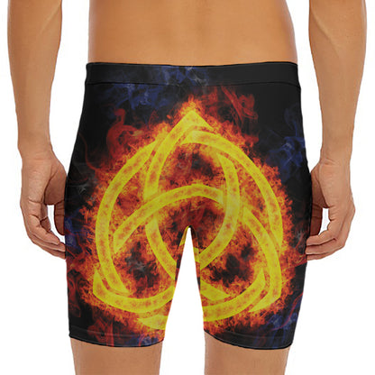 Fire Celtic Knot Print Men's Long Boxer Briefs