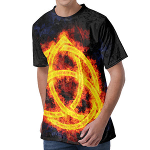 Fire Celtic Knot Print Men's Velvet T-Shirt