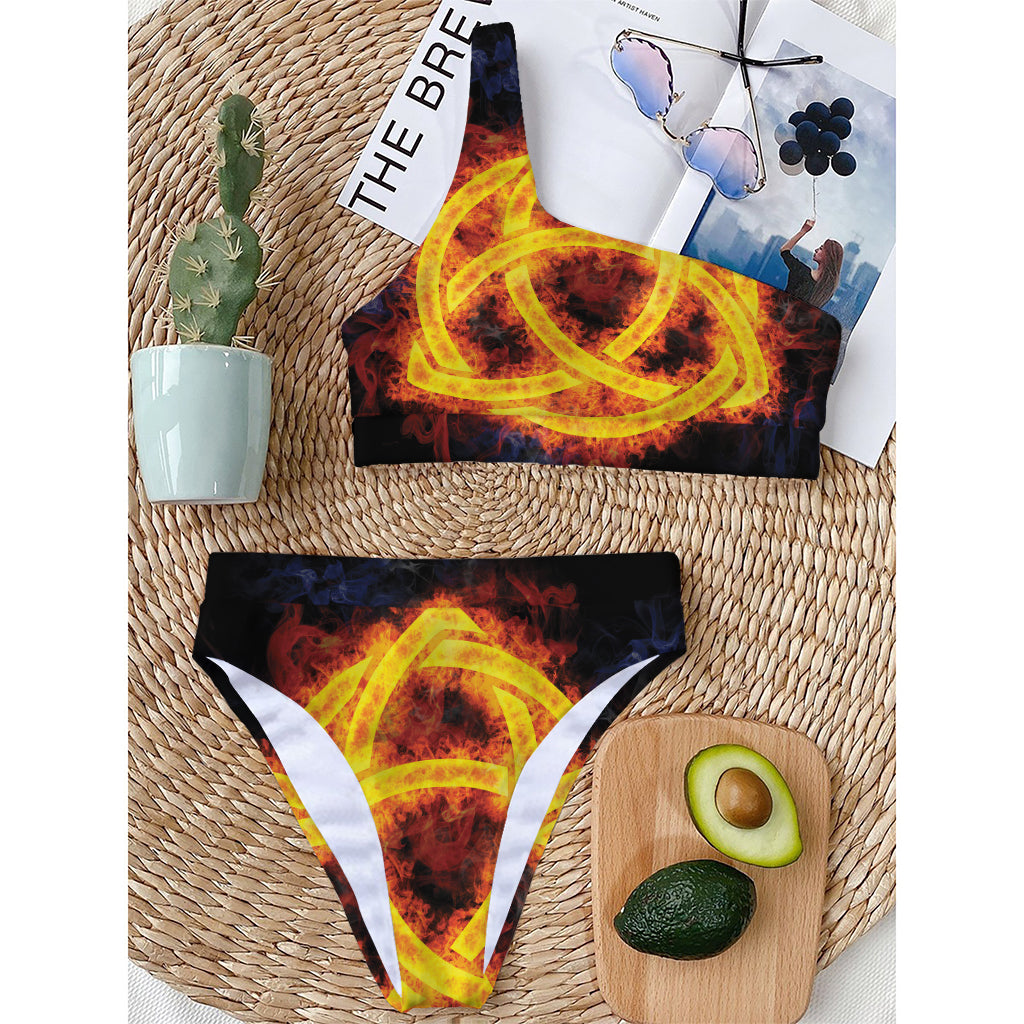 Fire Celtic Knot Print One Shoulder Bikini Top