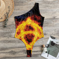 Fire Celtic Knot Print One Shoulder Bodysuit