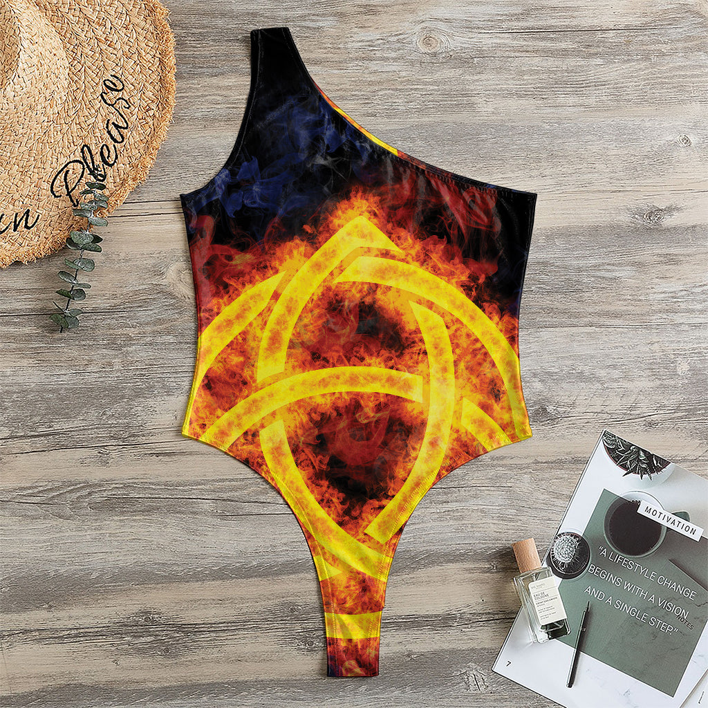 Fire Celtic Knot Print One Shoulder Bodysuit