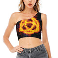 Fire Celtic Knot Print One Shoulder Crop Top