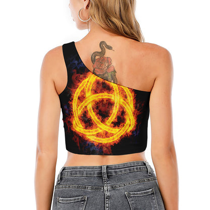 Fire Celtic Knot Print One Shoulder Crop Top