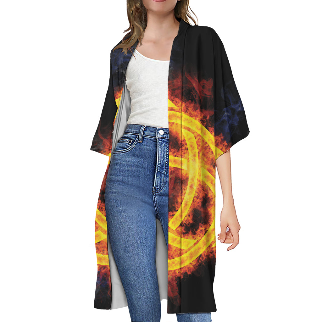 Fire Celtic Knot Print Open Front Beach Cover Up