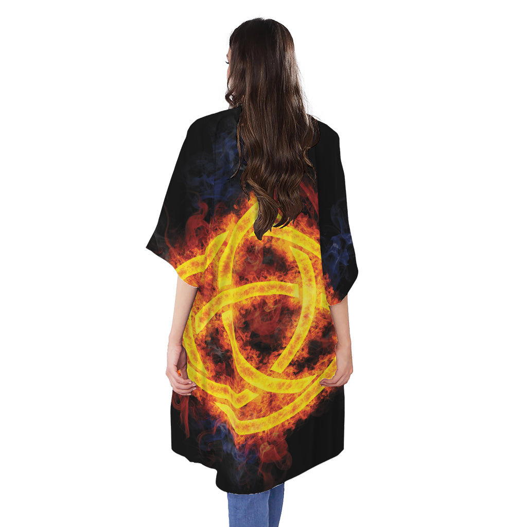 Fire Celtic Knot Print Open Front Beach Cover Up