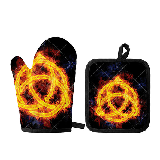 Fire Celtic Knot Print Oven Mitt And Pot Holder Set