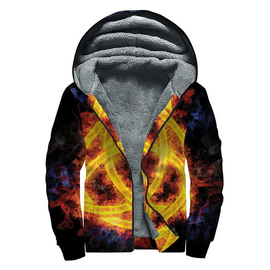 Fire Celtic Knot Print Sherpa Lined Zip Up Hoodie