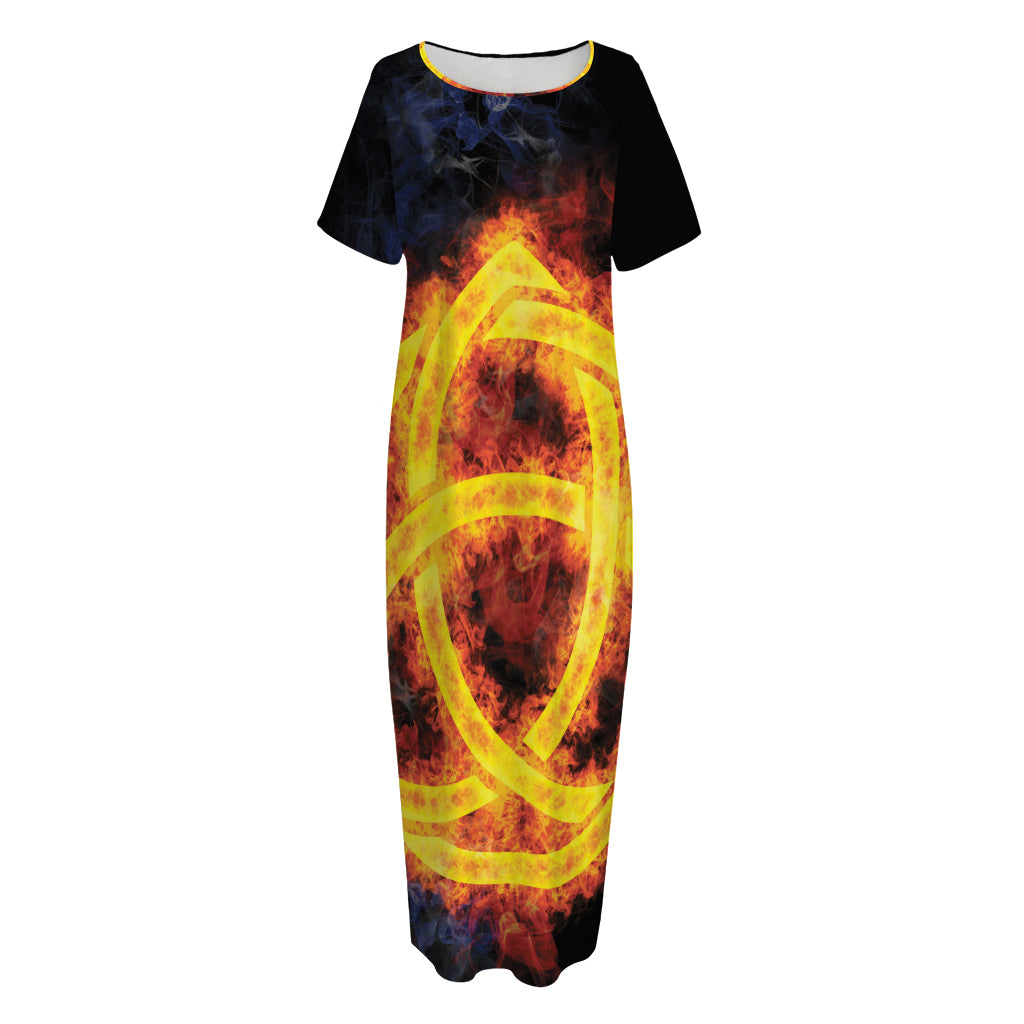 Fire Celtic Knot Print Short Sleeve Long Nightdress