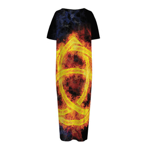 Fire Celtic Knot Print Short Sleeve Long Nightdress