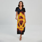 Fire Celtic Knot Print Short Sleeve Maxi Dress