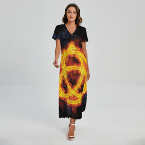 Fire Celtic Knot Print Short Sleeve Maxi Dress