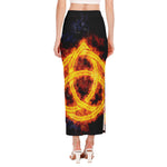 Fire Celtic Knot Print Side Slit Maxi Skirt