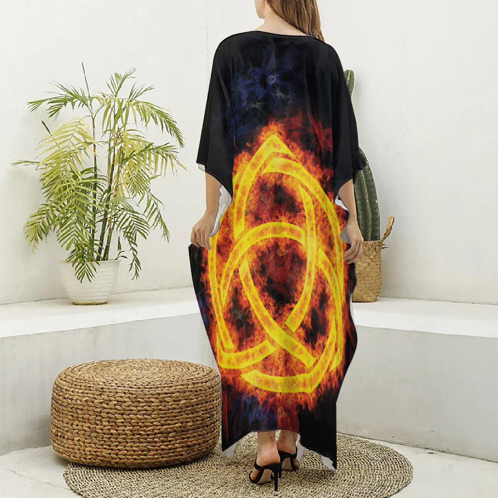 Fire Celtic Knot Print Silk V-Neck Kaftan Dress