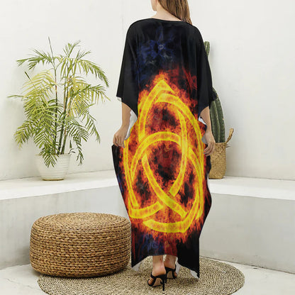 Fire Celtic Knot Print Silk V-Neck Kaftan Dress