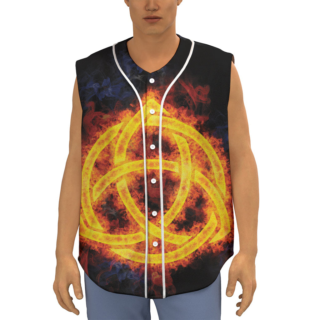 Fire Celtic Knot Print Sleeveless Baseball Jersey
