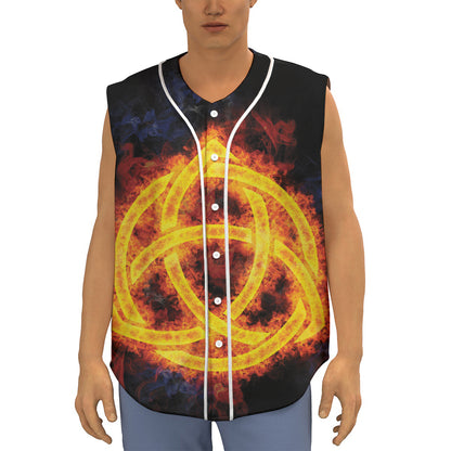 Fire Celtic Knot Print Sleeveless Baseball Jersey