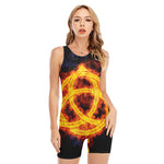 Fire Celtic Knot Print Sleeveless One Piece Swimsuit