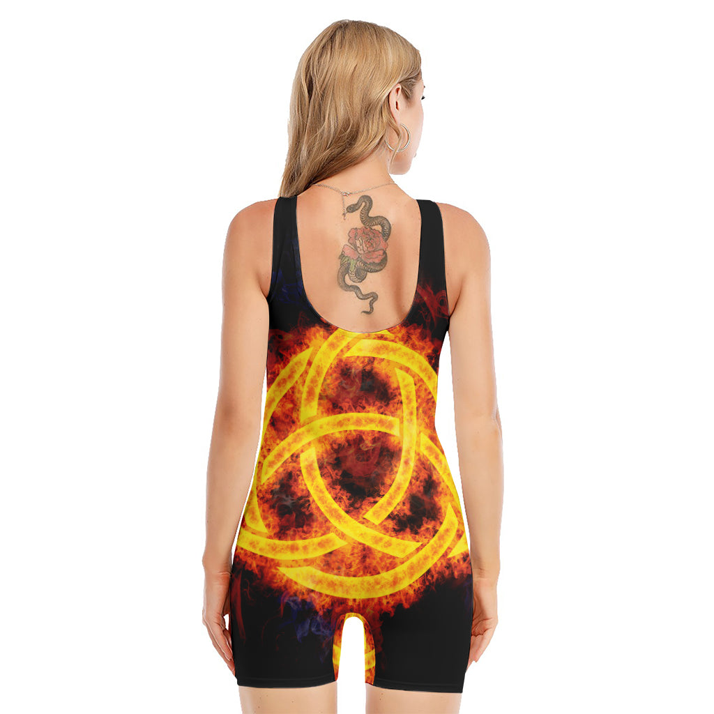 Fire Celtic Knot Print Sleeveless One Piece Swimsuit