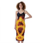 Fire Celtic Knot Print Slim Fit Midi Cami Dress