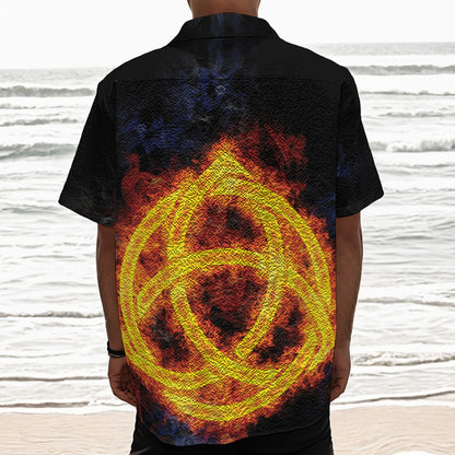 Fire Celtic Knot Print Textured Short Sleeve Shirt