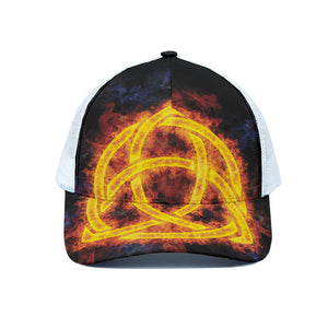 Fire Celtic Knot Print White Mesh Trucker Cap