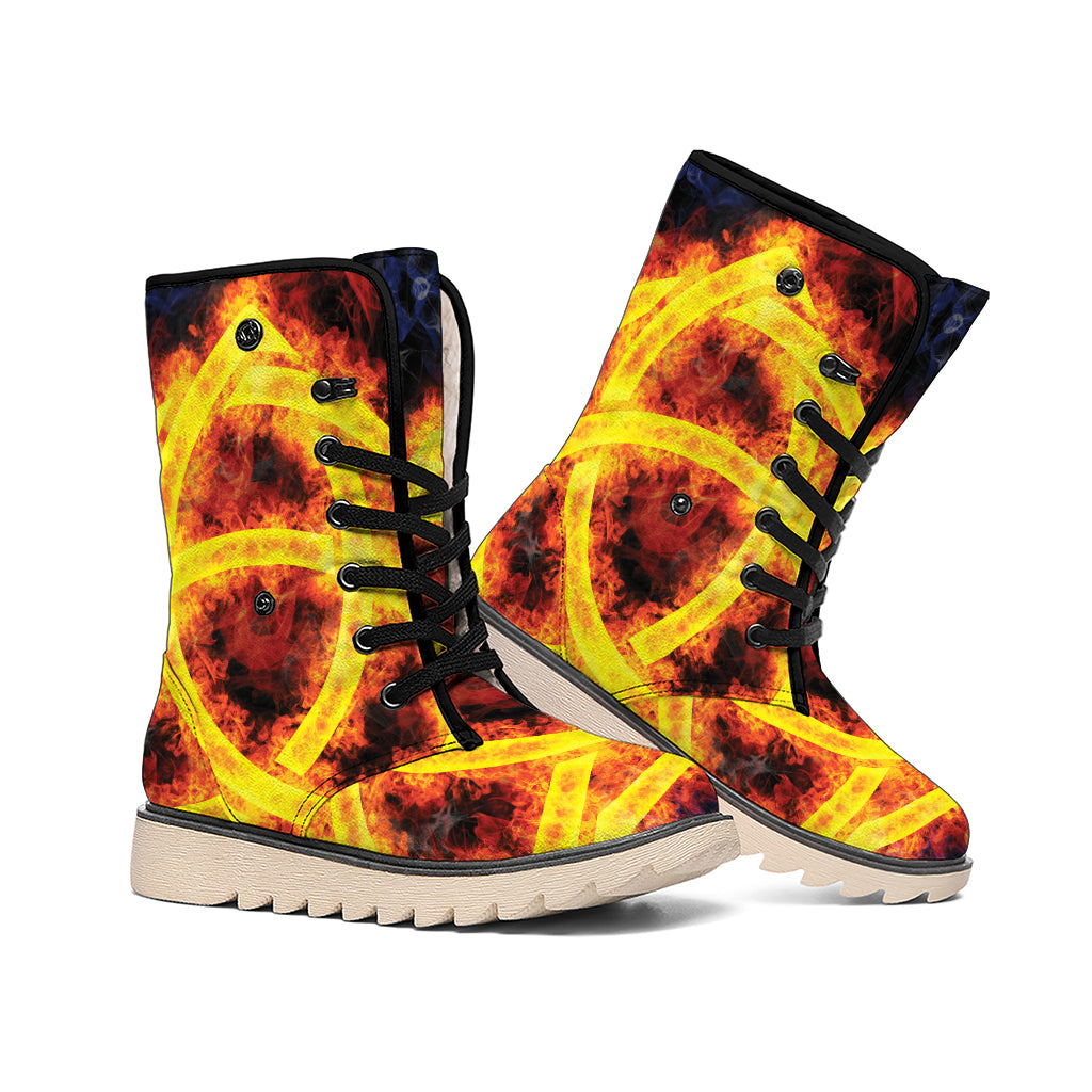 Fire Celtic Knot Print Winter Boots