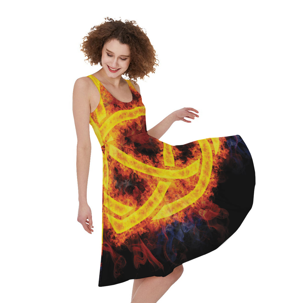 Fire Celtic Knot Print Women's Sleeveless Dress