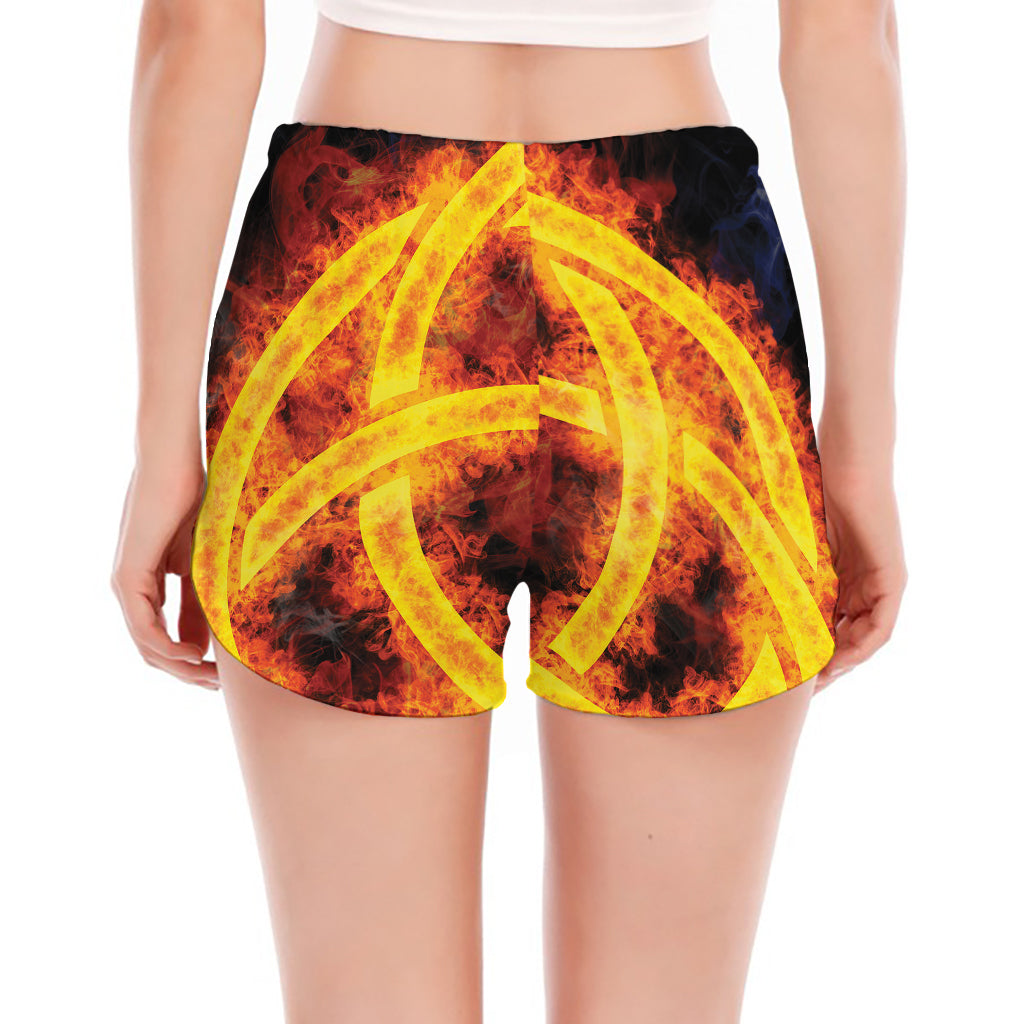 Fire Celtic Knot Print Women's Split Running Shorts