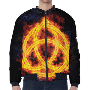 Fire Celtic Knot Print Zip Sleeve Bomber Jacket