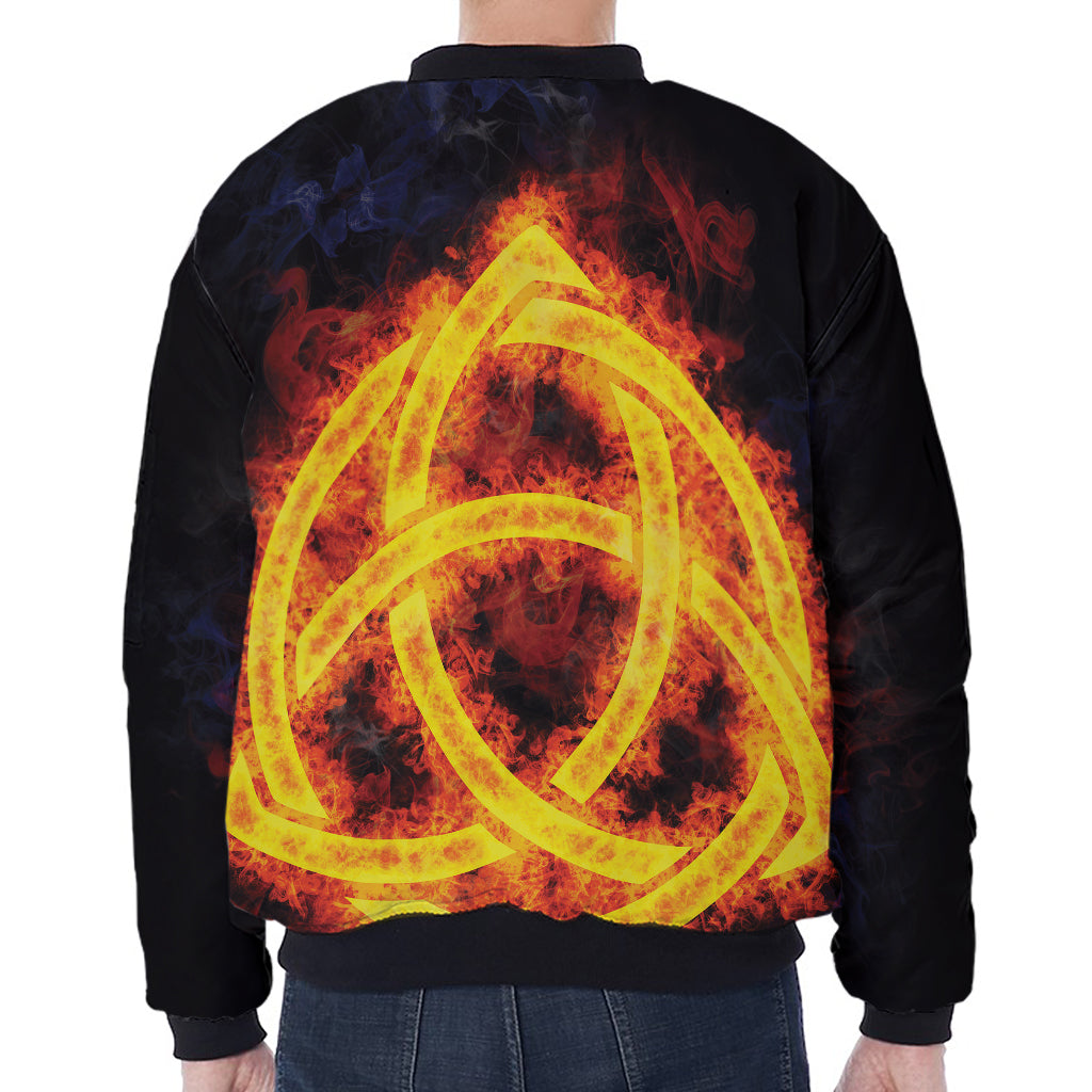 Fire Celtic Knot Print Zip Sleeve Bomber Jacket