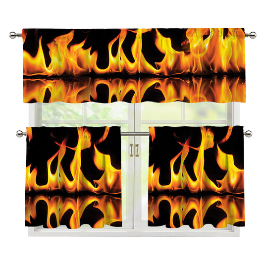 Fire Flame Burning Print 3 Piece Kitchen Curtains